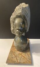 13”1/2 TALL  Vintage  ZIMBABWE African Female HAND CARVED Stone Bust Sculpture picture