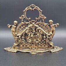 Desk Letter Holder Vintage Ornate Cast Brass Victorian Style Cherubs Japan picture