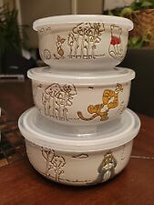 Disney Winnie The Pooh/Friends Set Of 3 Ceramic Bowls w/Vented Lids picture