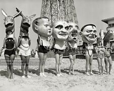 Vintage 1930s Photo Women in Bathing Suits with Giant Heads Masks - Venice Beach picture