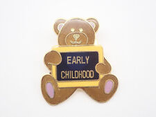 Early Childhood Teddy Bear Gold Tone Vintage Lapel Pin picture