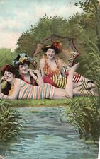 Vintage Postcard 1909 Three Beautiful Girls At Lake Pictorial Beautiful Ladies picture