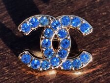 1 Chanel Blue Crystal & Gold Shank Button, 18mm Designer Button picture