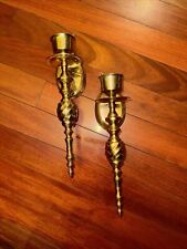 Vintage Pair Solid Brass Wall Sconces Candle Holders 13” picture