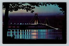 MI-Michigan, Mackinac Bridge -Mighty Mac at Night Vintage Souvenir Postcard picture
