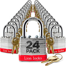 24 Keyed-Alike Padlocks W/ 1.25” Shackle, 48 Keys, Hardened Steel Case, Brass... picture