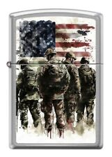 US Soldiers with American Flag Design Patriotic Chrome Zippo Lighter picture