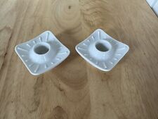 Vintage PLA Denmark White Ceramic Candle Holders MCM Set Of 2 picture