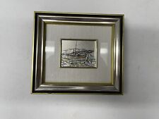 Engraving Sailboat Intaglio Etching Silver Sterling Plated .925 Italian Relief picture