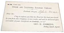 APRIL 1892 OREGON & CALIFORNIA RAILROAD SOUTHERN PACIFIC LAND DEED POST CARD picture