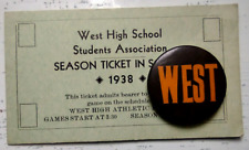1938 West High School Rochester NY Soccer Season Ticket & Enamel Pinback picture