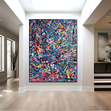 Sale Abstract Red Blue Orange 36H X 24W Framed Canvas Giclee $595 Now $295 picture