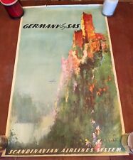RARE Original Vintage 1950s SAS Scandinavian Airlines System GERMANY Poster picture