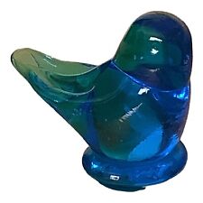 Vtg Leo Ward Glass Blue Bird Of Happiness Figurine Signed Dated 1996 picture