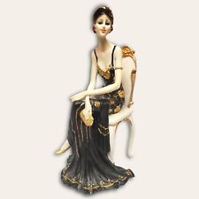 Vintage Lady Sitting On Chair 11 Inche Figurine, Black & Gold. SUPER RARE picture