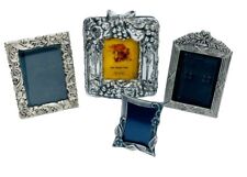 Lot Of 4 Pewter Style Vintage Small Miniature Picture Photo Frames Ornate Floral picture