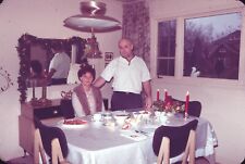 1965 Husband Wife Set Dinner Table Christmas Vintage 60s 35mm Color Slide picture