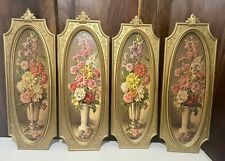 Set Of 4 MCM 1970s Era Cecil Rubino Gold Framed Floral Paintings MINT picture