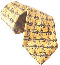 Dassault Aviation Yellow Gray Silk Tie Pilot Plane Wide Extra Long Vtg France picture