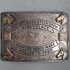 1958 Nelson Co Houston Fat Stock Show 1st Place 925 Silver/10k Gold Belt Buckle picture