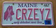 2018 Expired Maine Breast Cancer Awarenes Vanity License Plate CRZEYZ/Crazy Eyes picture