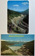 Hungry Horse Dam, Highway 10 Montana Vintage Color Photo Postcard Pair, 2 Cards picture