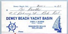 1958 DEWEY BEACH YACHT BASIN REHOBOTH DELAWARE BILLHEAD JOHN MARSH OWNER MANAGER picture