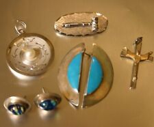 Vintage Sterling Jewelry Lot Earrings Pendant Cross Brooch Marked 925 Theda picture