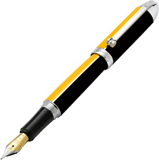 Xezo Visionary Medium Fountain Pen, Yellow & Black. Chrome Plated. Handmade, LE picture