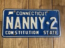 1980s-90s BLUE BASE CONNECTICUT VANITY LICENSE PLATE “NANNY 2” CT picture