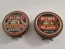 Vintage KIWI Brown Boot Polish Tin 33 Black Shoe 39 Can Advertising Empty USA picture