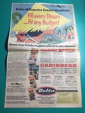 1958 Delta Air Lines airplane print ad Chicago Tribune “Caribbean” Travel 23x15” picture