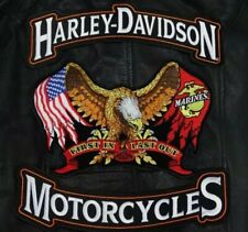 HARLEY 12 INCH TOP BOTTOM ROCKER WITH 11 INCH MARINES 3 PC BACK PATCH  picture