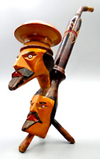 Vintage Hand Carved Two Headed Wood Pipe picture