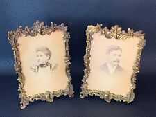 Antique French Gilt Embossed Brass Photo Picture Frame Easel Back Glass Front x2 picture