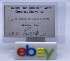 1934 Season Pass Ringling Brothers Barnum & Bailey Circus No. D 100 Rare Card picture