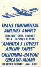 Trans Continental Airlines Agency Travel Flight Information Saratoga Card picture