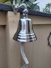 Nautical Silver Finish Aluminum Ship Bell with Rope - Polish Chrome Dinner Bell picture