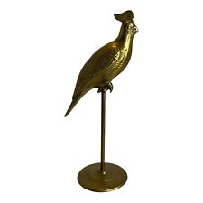 Vtg MCM Brass Cockatiel Bird on Perch. 10” Tall picture