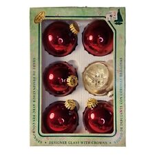 6 SHINY KREBS GLASS ORNAMENT Red Silver Reflector Baubles  picture