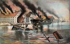 DESTRUCTION OF THE U.S.S. MERRIMAC  Steamer Ship Burning  ca1910's Postcard picture