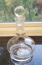 Mid Century Clear Hand Blown Glass Decanter Ball Stopper Frosted Neck picture