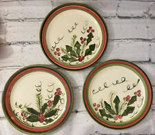 Set Of 3 Christmas Holly & Berries Hand Painted Plates Signed “Sara ‘92” picture