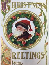 c. 1911 Santa Claus Christmas Postcard Greetings Holly picture