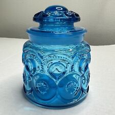 Vintage LE Smith Small Blue Moon and Stars Canister with Lid 5” X 4” picture