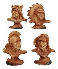 Set of 4 Native American Sioux Indian Tribal Warrior Chief Faux Wood Figurines picture