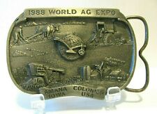 1988 World Ag Expo Amana Colonies Tractor Plow Combine Farm Globe Belt Buckle LE picture