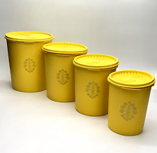 Vintage Tupperware Servalier Canisters Yellow Retro Nesting Set of 4 With Lids picture