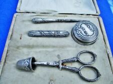 19th Century France Antique Sew Silver Flowers Sewing Kit picture