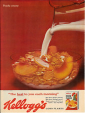 1962 KELLOGG'S CORN FLAKES Peachy Creamy Breakfast Cereal Vintage Print Ad picture